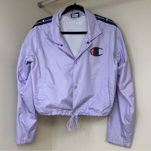 Champion Lilac Purple Windbreaker Jacket | Vintage Style Logo Zip-Up **Flaw**